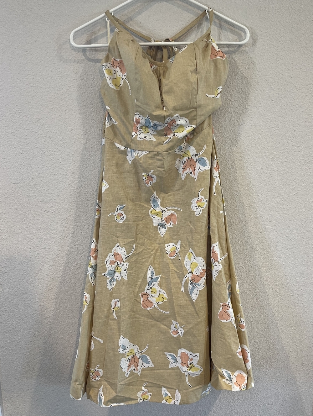 Vintage 1960s Womens Union Made Usa Tan Floral Halter Sun Midi Dress Size 12
